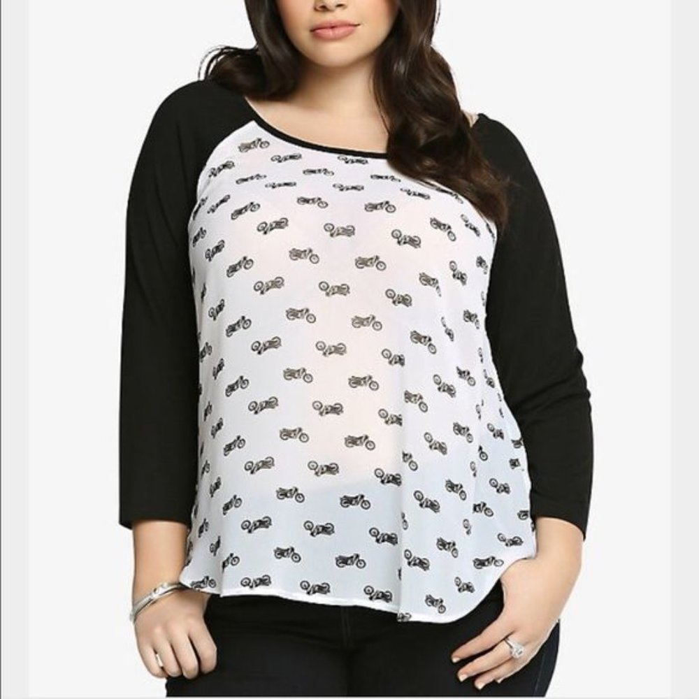 Torrid Black and White Motorcycle Baseball top